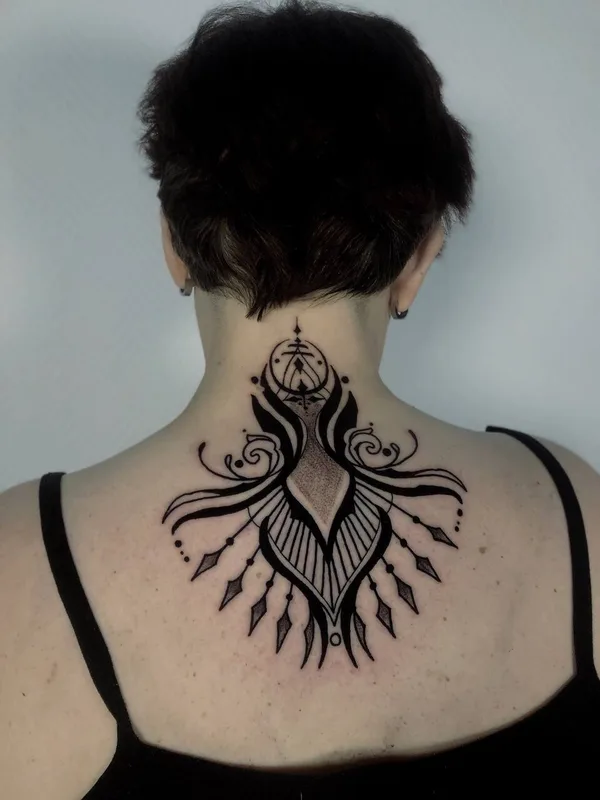 female black ornamental татуировка на back of neck #81217 | Тату мастер Полина Забродина Liod INK