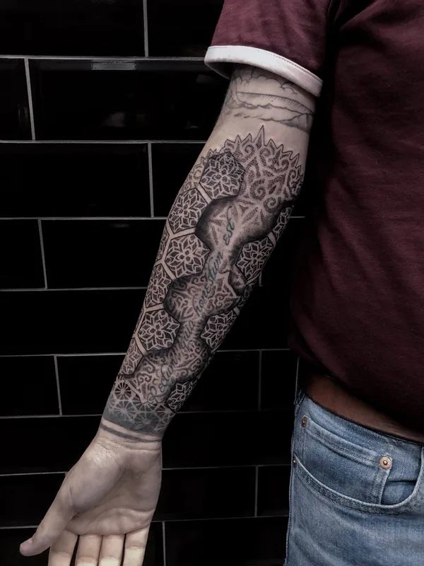male black and grey ornamental татуировка на forearm #81219 | Тату мастер Полина Забродина Liod INK