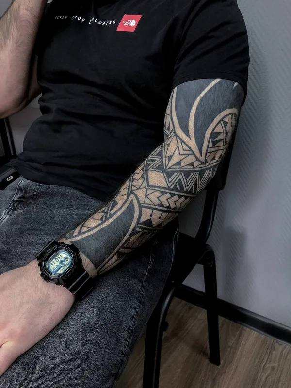 male black blackwork татуировка на full sleeve #81223 | Тату мастер Полина Забродина Liod INK