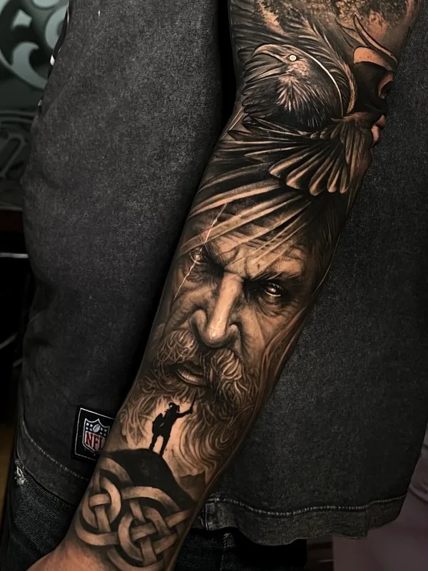 black and grey realism tattoo on full sleeve #81258 | Tattoo Artist Edi Contreras
