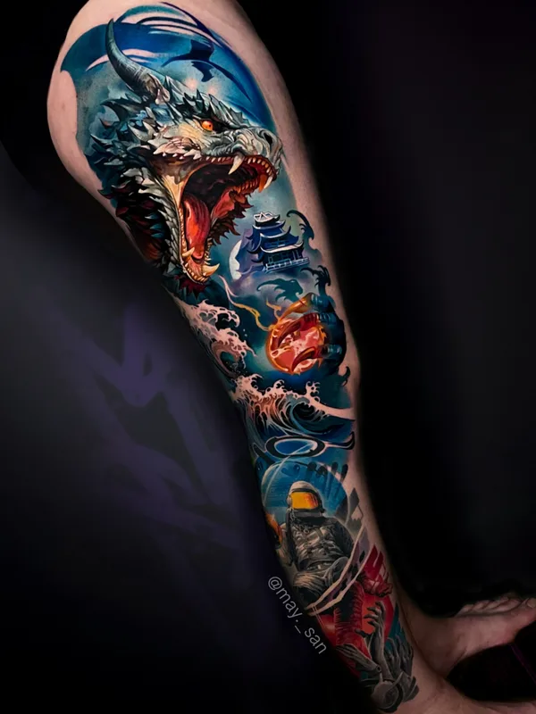 male color japanese tattoo auf full sleeve #81298 | Tätowierer Александр Майер