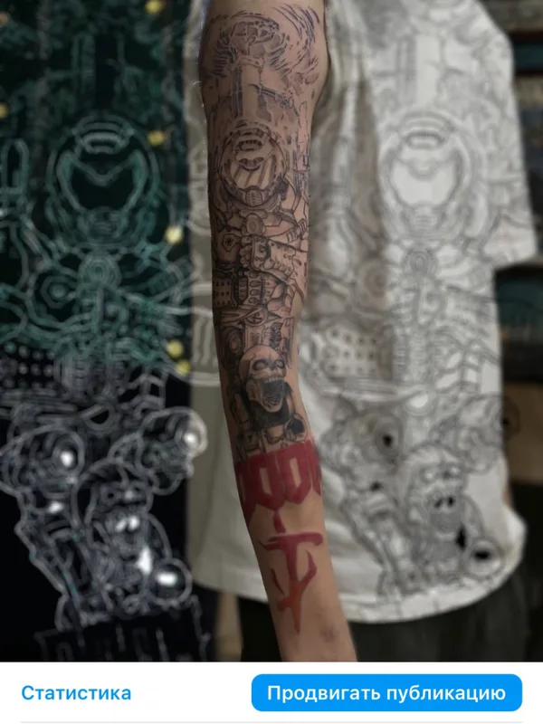 black and grey sketch татуировка на full sleeve #81328 | Тату мастер Дмитрий Галата