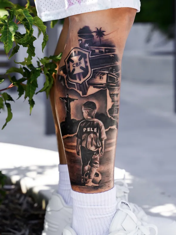 black and grey realism tatuaje en calf #81393 | Tatuador Vendler Tattoo