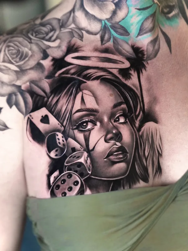 female black and grey realism tatuaje en shoulder #81395 | Tatuador Vendler Tattoo
