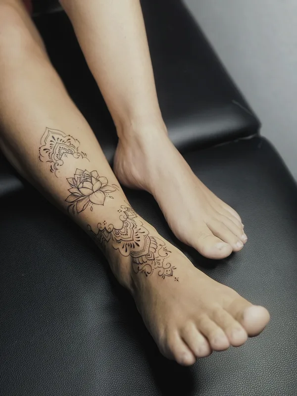 female black linework татуировка на calf #81406 | Тату мастер LIANAKADABRA