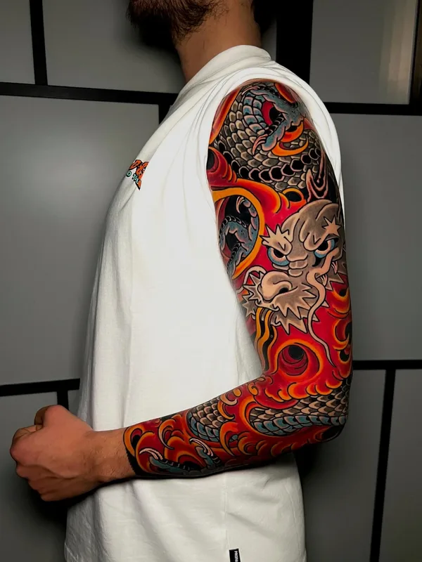 male color japanese tattoo on full sleeve #81495 | Tattoo Artist Michael Rasetti