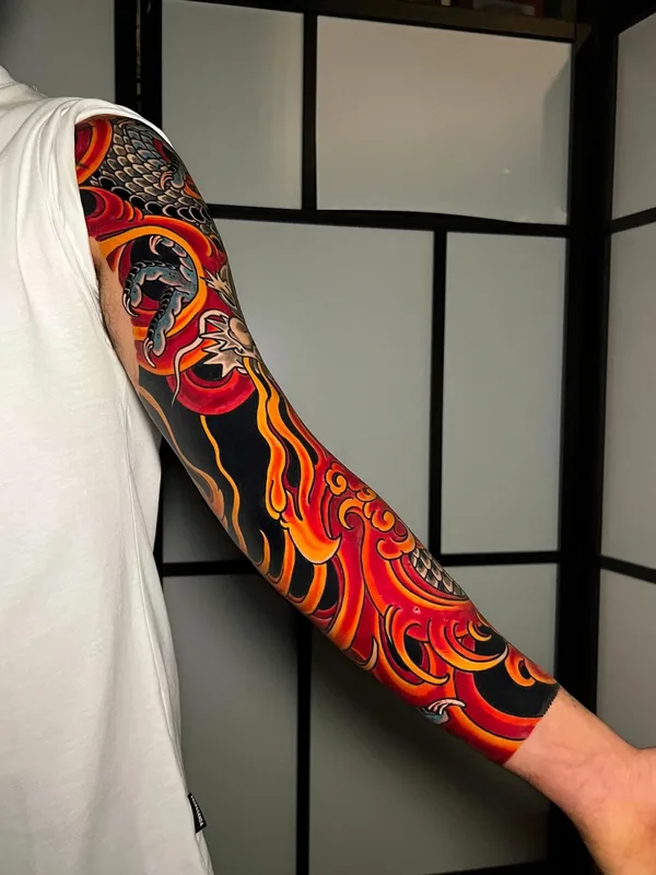 color japanese tattoo on full sleeve #81498 | Tattoo Artist Michael Rasetti