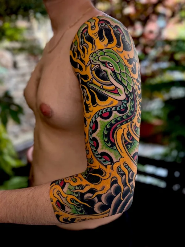 male color neo traditional tattoo on full sleeve #81496 | Tattoo Artist Michael Rasetti