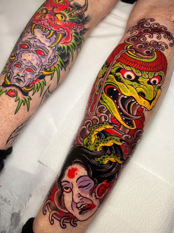 color japanese tattoo on calf #81507 | Tattoo Artist Michael Rasetti
