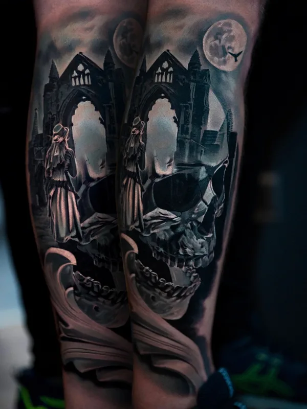 black and grey realism Tatuaggio su calf #81511 | Tatuatore Chris Yze