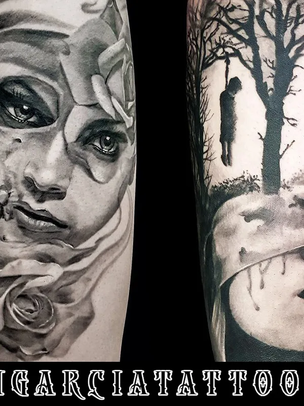 black and grey realism татуировка на thigh #81539 | Тату мастер  Alain GARCIA 