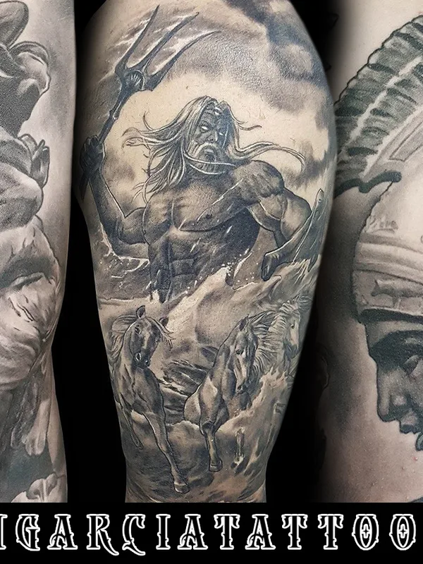 black and grey realism татуировка на full sleeve #81546 | Тату мастер  Alain GARCIA 