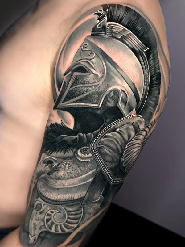 male black and grey realism 纹身 在 upper arm #81575 | 纹身师 Станислав Ананьин