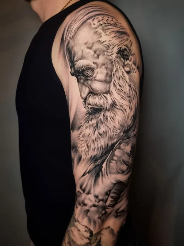 male black and grey realism 纹身 在 full sleeve #81588 | 纹身师 Станислав Ананьин