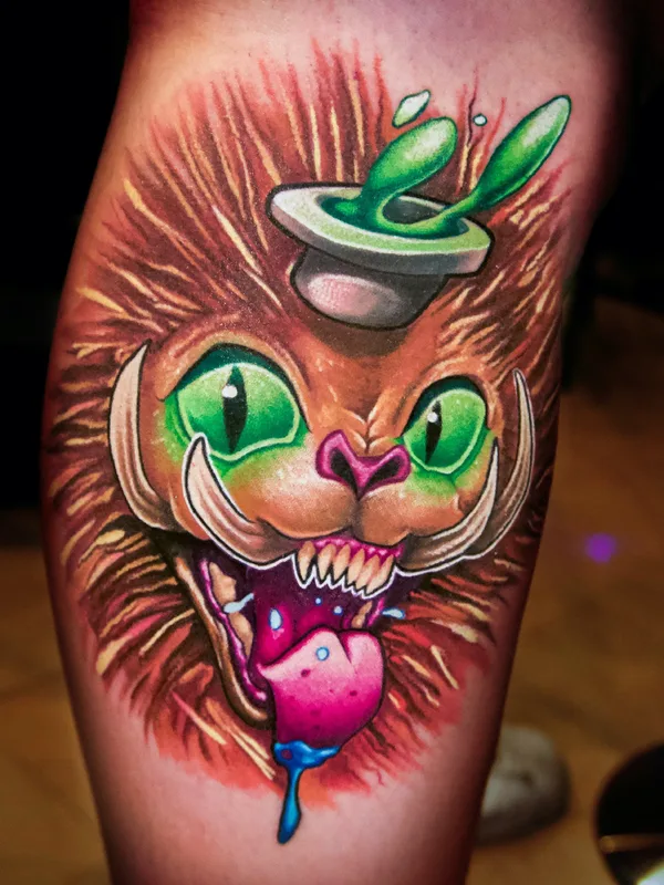 color new school tattoo on calf #81631 | Tattoo Artist Misi Furucz