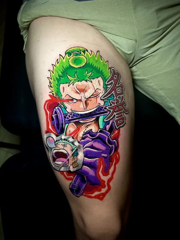 male color anime tattoo auf thigh #81732 | Tätowierer Caio Bottura