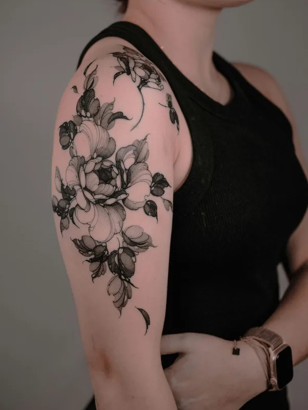 female black botaniс Tatuagem em shoulder #81833 | Tatuador ARTY