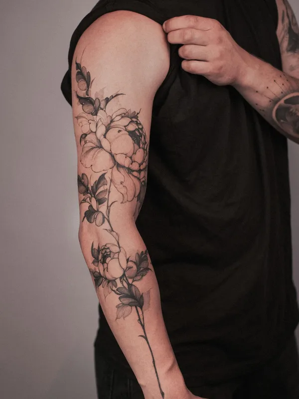 male black botaniс Tatuagem em sleeve #81849 | Tatuador ARTY