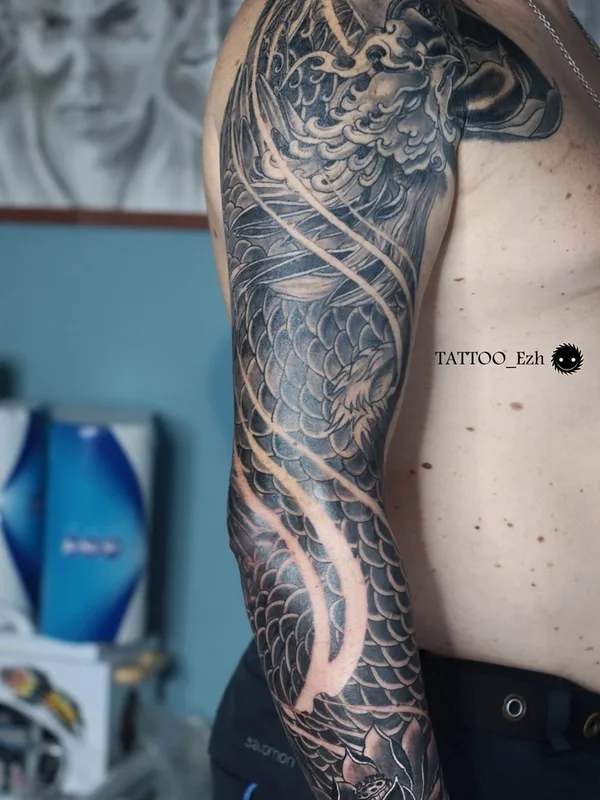 male black and grey japanese 타투 부위 full sleeve #81987 | 타투이스트 Галкин Сергей