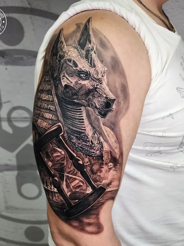 black and grey realism tattoo on upper arm #82132 | Tattoo Artist Юрий Куйдунен 