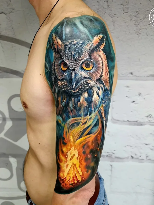 male color realism tattoo on full sleeve #82136 | Tattoo Artist Юрий Куйдунен 