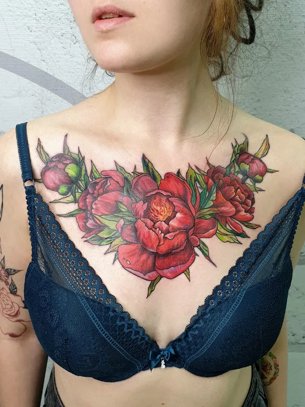 female color realism tattoo on chest #82141 | Tattoo Artist Юрий Куйдунен 