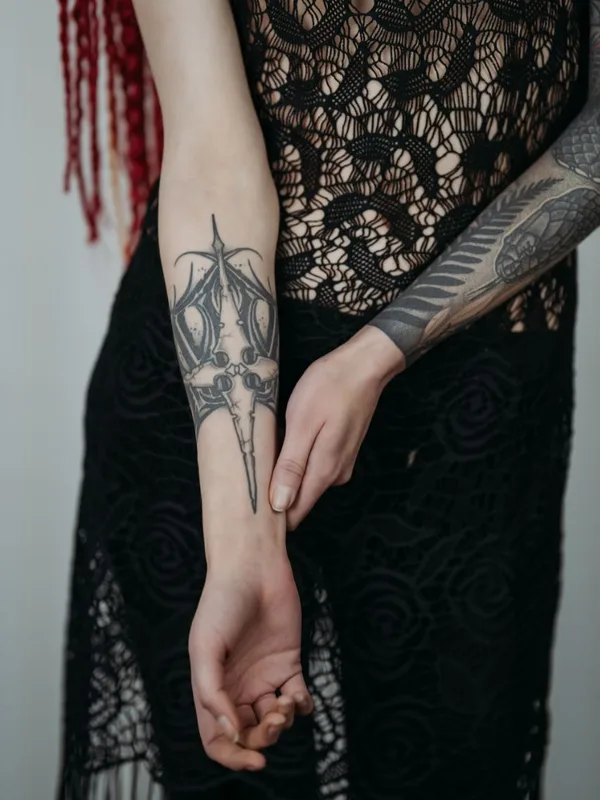 female black and grey blackwork tatouage sur forearm #82183 | Artiste tatoueur Olaf Kaminskiy