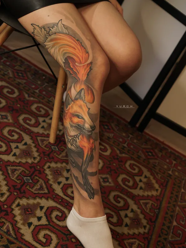 female color illustrative Tatuagem em calf #82196 | Tatuador Юрий Черных