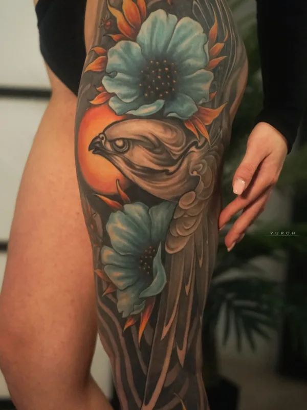 female color illustrative Tatuagem em thigh #82201 | Tatuador Юрий Черных