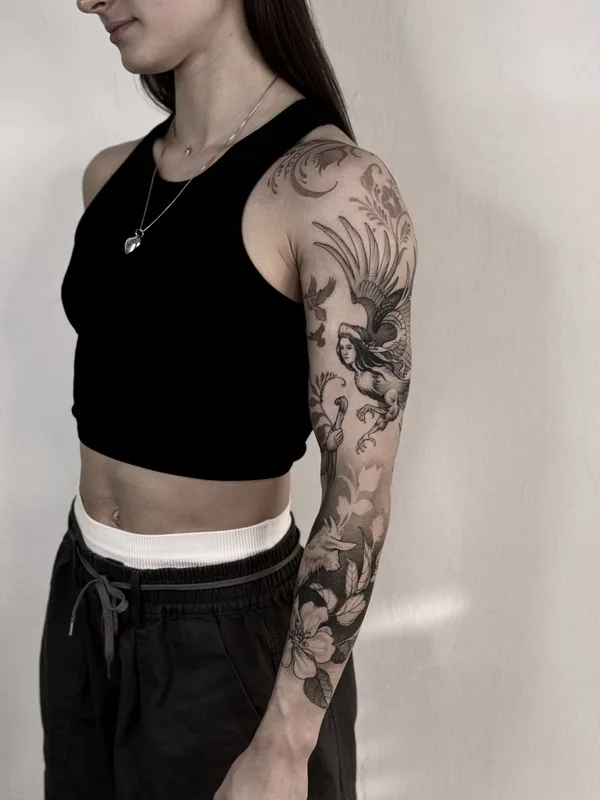 female black graphic татуировка на sleeve #82271 | Тату мастер Anastasia Veresktt