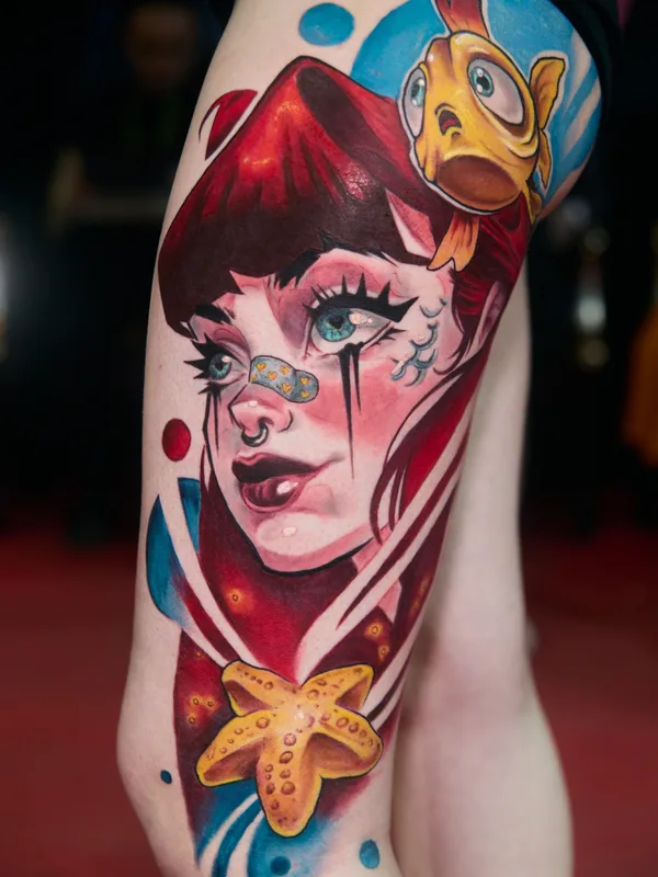 female color illustrative татуировка на thigh #82290 | Тату мастер Анастасия Ах