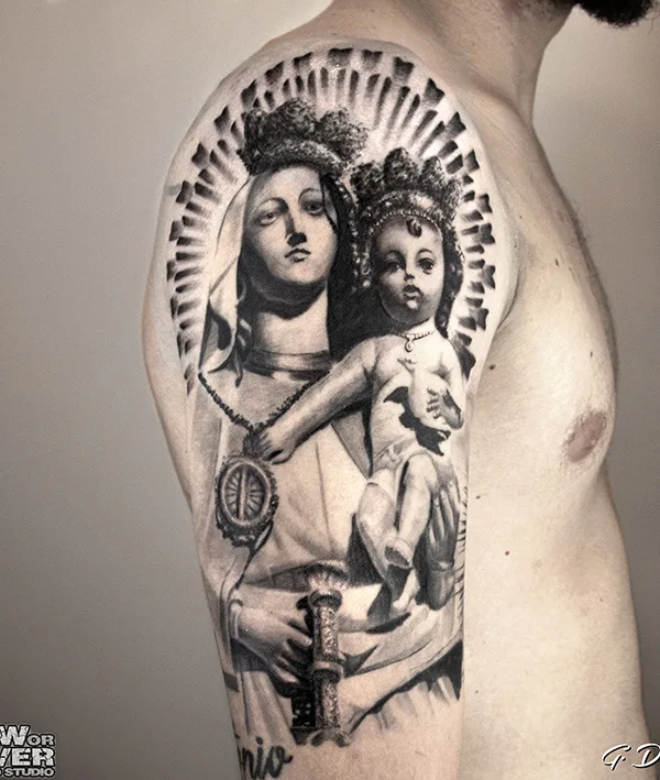 male black and grey realism tattoo on upper arm #82368 | Tattoo Artist Dominik Goralczyk