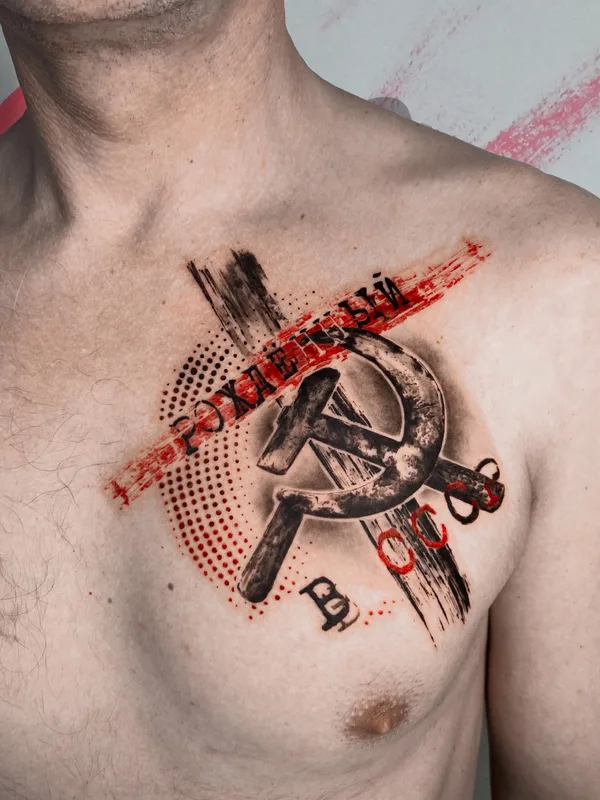 male color trashpolka Tatuagem em breast #82573 | Tatuador Антон Козловских