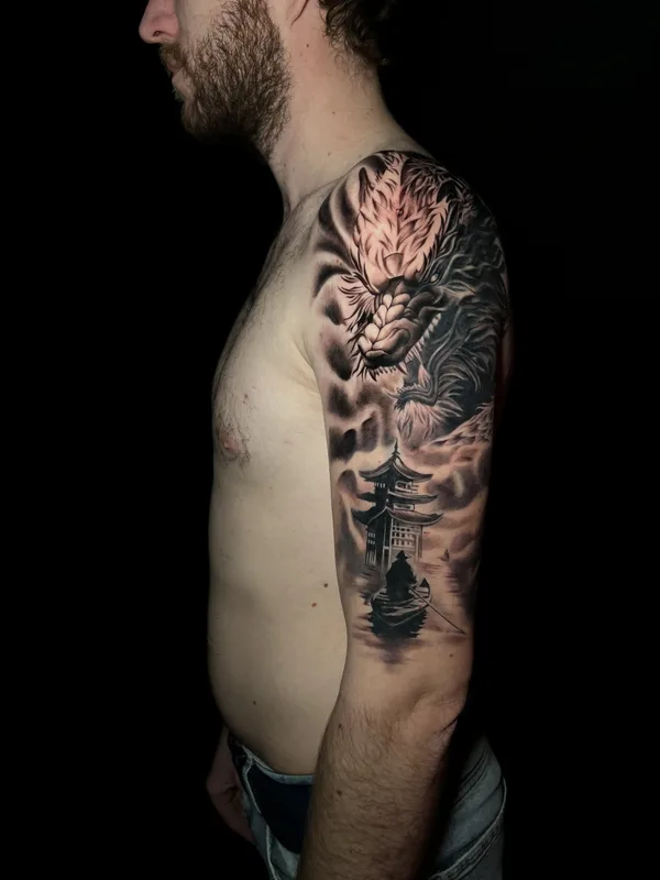 male black realism 타투 부위 shoulder #82694 | 타투이스트 Алексей Шитов