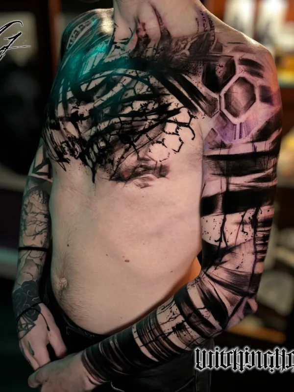 male black and grey freehand tattoo on full sleeve #82715 | Tattoo Artist Bobby Grey