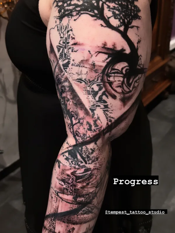 female black abstract tattoo on full sleeve #82735 | Tattoo Artist Bobby Grey