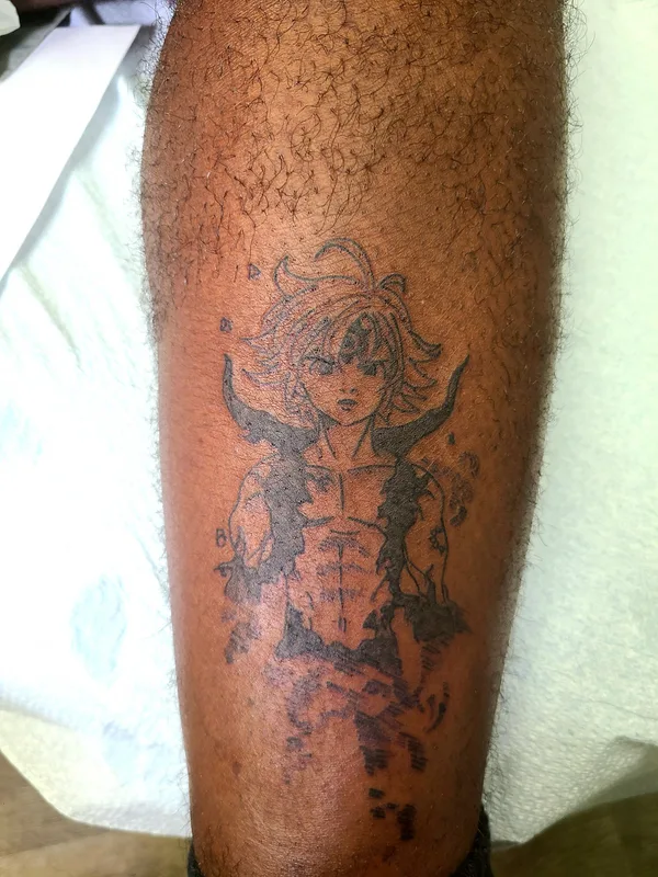 black anime Tatuagem em calf #82849 | Tatuador Gnaski Helloms