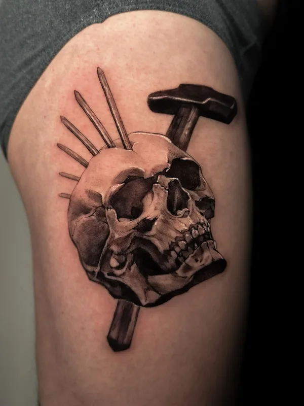 black and grey realism tattoo auf thigh #83190 | Tätowierer Лиза Петрова