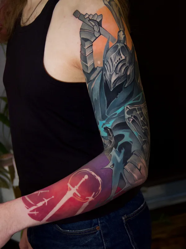 color illustrative tattoo auf full sleeve #83275 | Tätowierer Анна Рубиросса