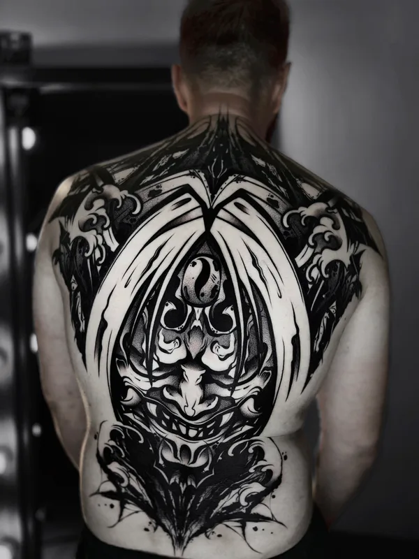 male black blackwork татуировка на full back #83343 | Тату мастер Полина с Татуина