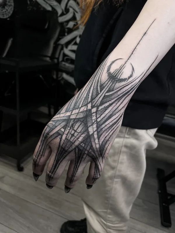 black and grey blackwork tattoo on hand #83345 | Tattoo Artist AlexBel