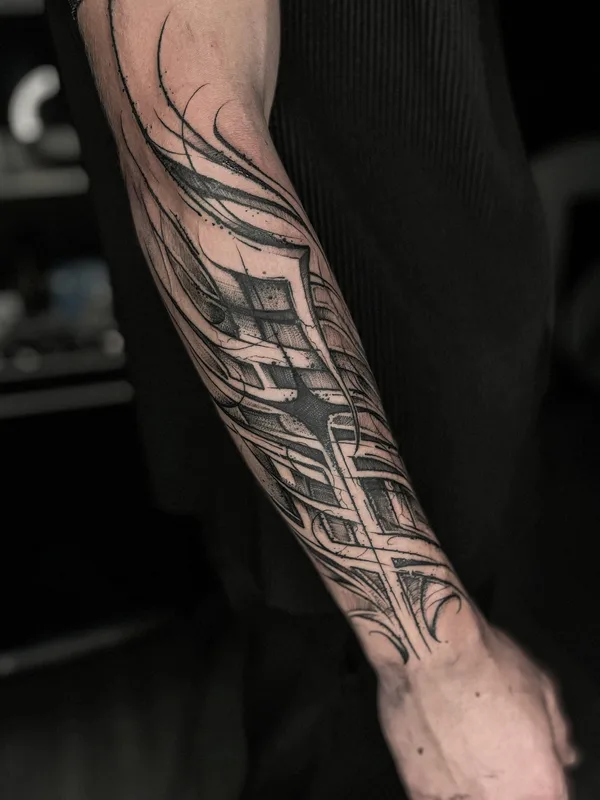 black and grey abstract tattoo on forearm #83347 | Tattoo Artist AlexBel