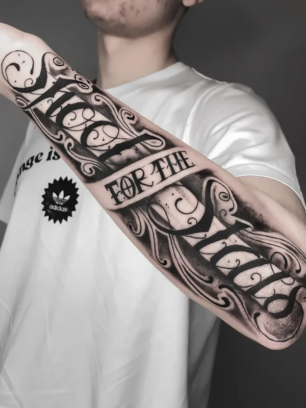 black and grey lettering tattoo on forearm #83348 | Tattoo Artist AlexBel
