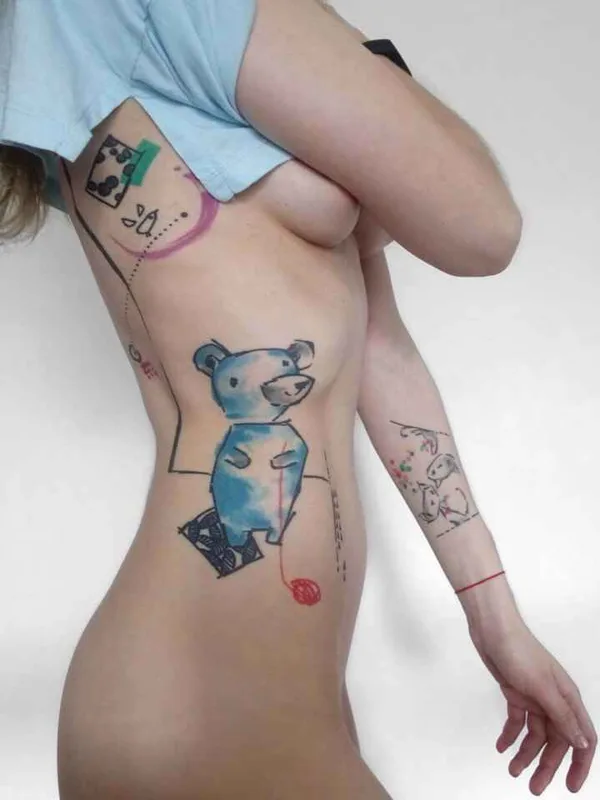 female color sketch tattoo on side #12811 | Tattoo Artist Алексей Платунов