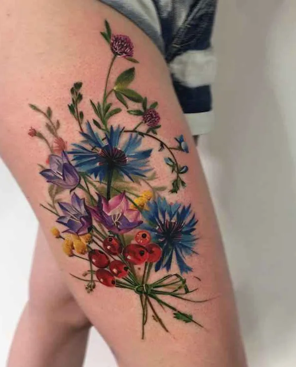 female color botanic татуировка на thigh #7222 | Тату мастер Антонина Трошина