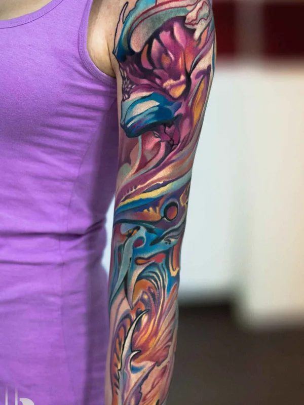 female color abstract tattoo auf full sleeve #12173 | Tätowierer Роман Ржевский