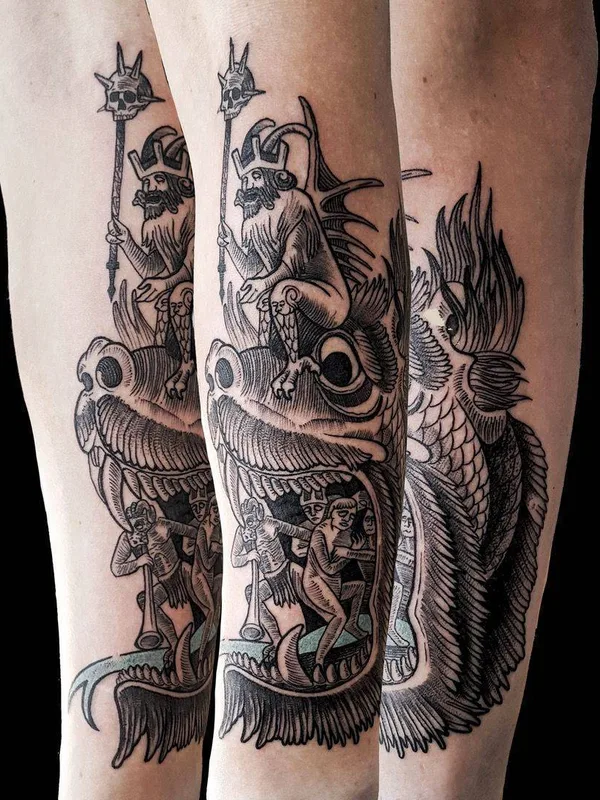 black and grey engraving tattoo on forearm #22730 | Tattoo Artist Marcin Pawlus