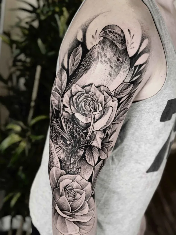 black and grey black and grey tatouage sur full sleeve #17822 | Artiste tatoueur Taras Shtanko