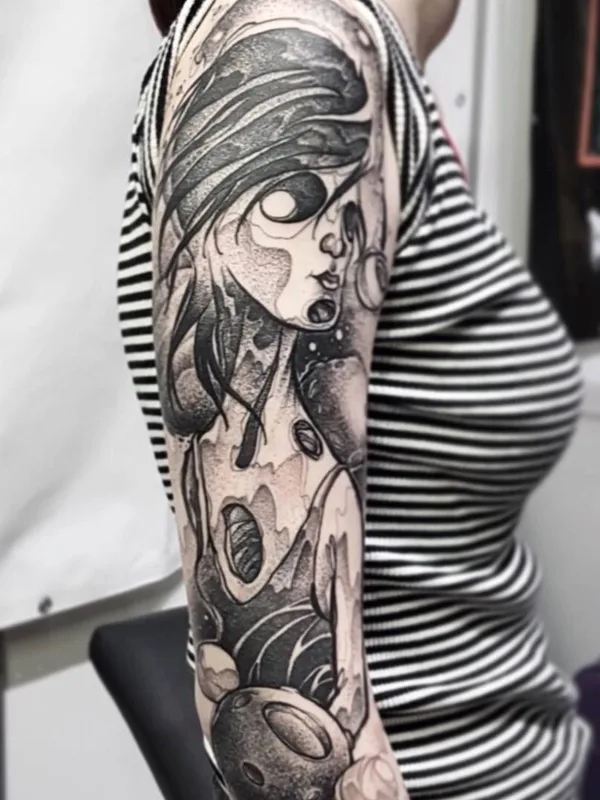female black and grey blackwork татуировка на full sleeve #27190 | Тату мастер Sasha zPoint