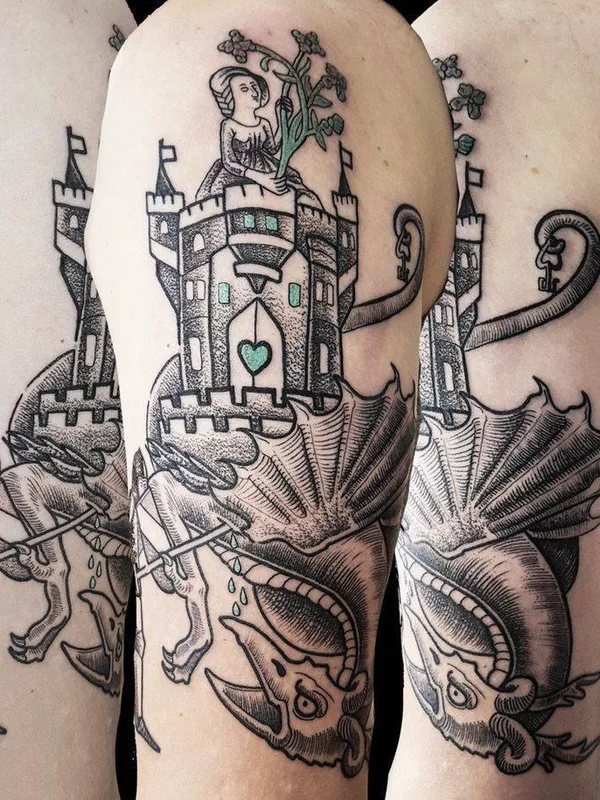 black and grey illustrative tattoo on upper arm #22734 | Tattoo Artist Marcin Pawlus